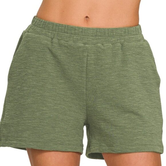 Zenana Cotton Slub Shorts - Picture 1 of 3